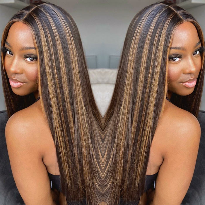 Highlight Brown Color Lace Front Wig Virgin Human Hair Ombre Balayage Lace Frontal Wigs