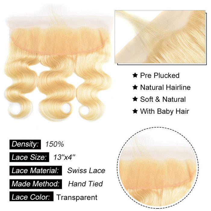 Honey Blonde 613 Color 13x4 Lace Frontal Pre Plucked Body Wave Virgin Human Hair