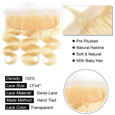 Honey Blonde 613 Color 13x4 Lace Frontal Pre Plucked Body Wave Virgin Human Hair