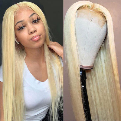 Honey Blonde 613 Color 4x4 Lace Closure Wig Pre Plucked Bone Straight Virgin Human Hair