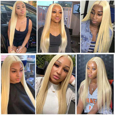 Honey Blonde 613 Color 4x4 Lace Closure Wig Pre Plucked Bone Straight Virgin Human Hair