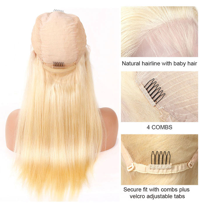 Honey Blonde 613 Color 4x4 Lace Closure Wig Pre Plucked Bone Straight Virgin Human Hair