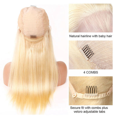 Honey Blonde 613 Color 4x4 Lace Closure Wig Pre Plucked Bone Straight Virgin Human Hair