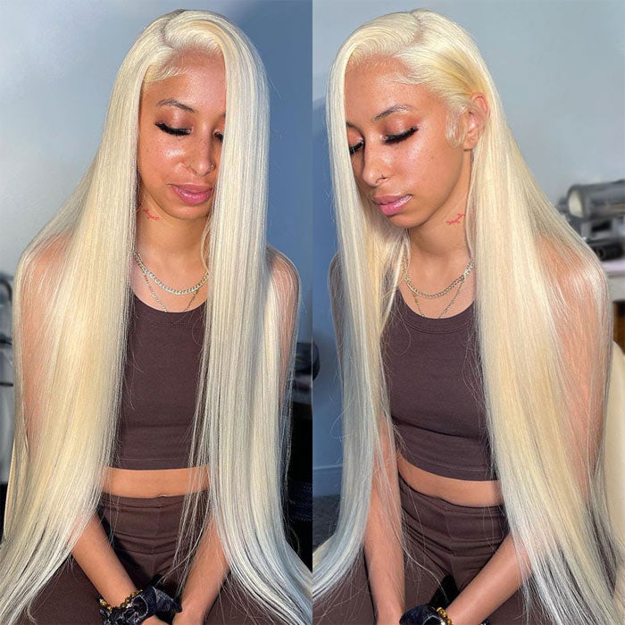 Honey Blonde 613 Color 4x4 Lace Closure Wig Pre Plucked Bone Straight Virgin Human Hair