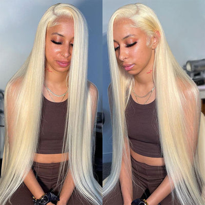 Honey Blonde 613 Color 4x4 Lace Closure Wig Pre Plucked Bone Straight Virgin Human Hair