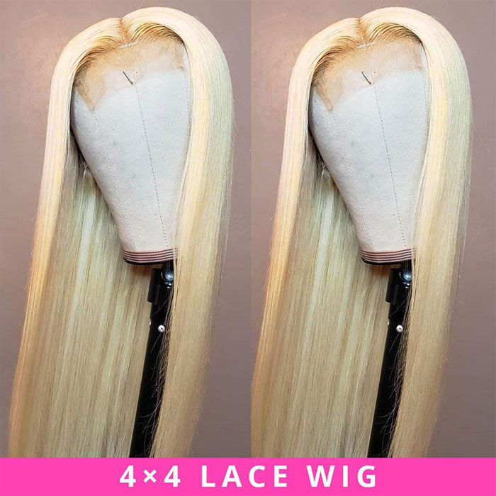 Honey Blonde 613 Color 4x4 Lace Closure Wig Pre Plucked Bone Straight Virgin Human Hair