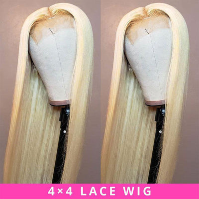 Honey Blonde 613 Color 4x4 Lace Closure Wig Pre Plucked Bone Straight Virgin Human Hair