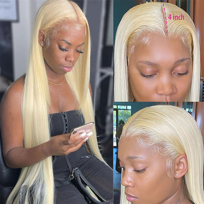 4x4 HD Lace Closure Wig Silky Straight Honey Blonde Color 5x5 Lace Closure Wig Pre Plucked