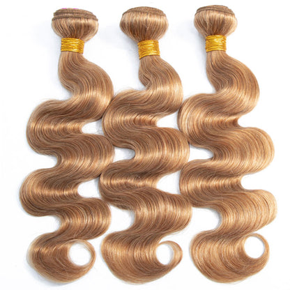 Honey Blonde Color 27 Body Wave Hair Bundles with Transparent Lace Closure Virgin Human Hair