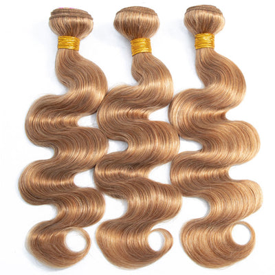 Honey Blonde Color 27 Body Wave Hair Bundles with Transparent Lace Closure Virgin Human Hair
