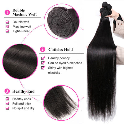 Human Hair Bundles Bone Straight Virgin Hair Weave Extensions 8 Inches to 40 Inches