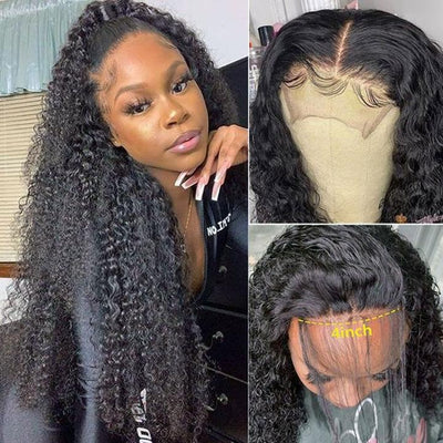 Jerry Curl 4x4 Lace Closure Wig Pre Plucked Virgin Human Hair Transparent Lace Wigs with Baby Hair