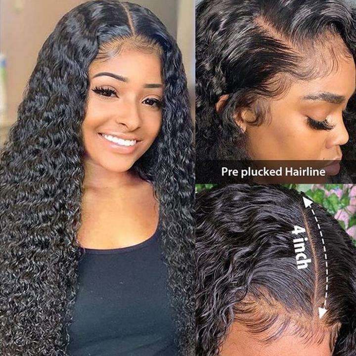 Jerry Curl 4x4 Lace Closure Wig Pre Plucked Virgin Human Hair Transparent Lace Wigs with Baby Hair