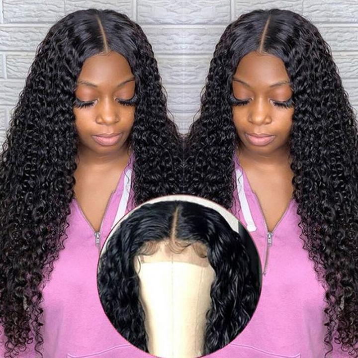 Jerry Curl 4x4 Lace Closure Wig Pre Plucked Virgin Human Hair Transparent Lace Wigs with Baby Hair