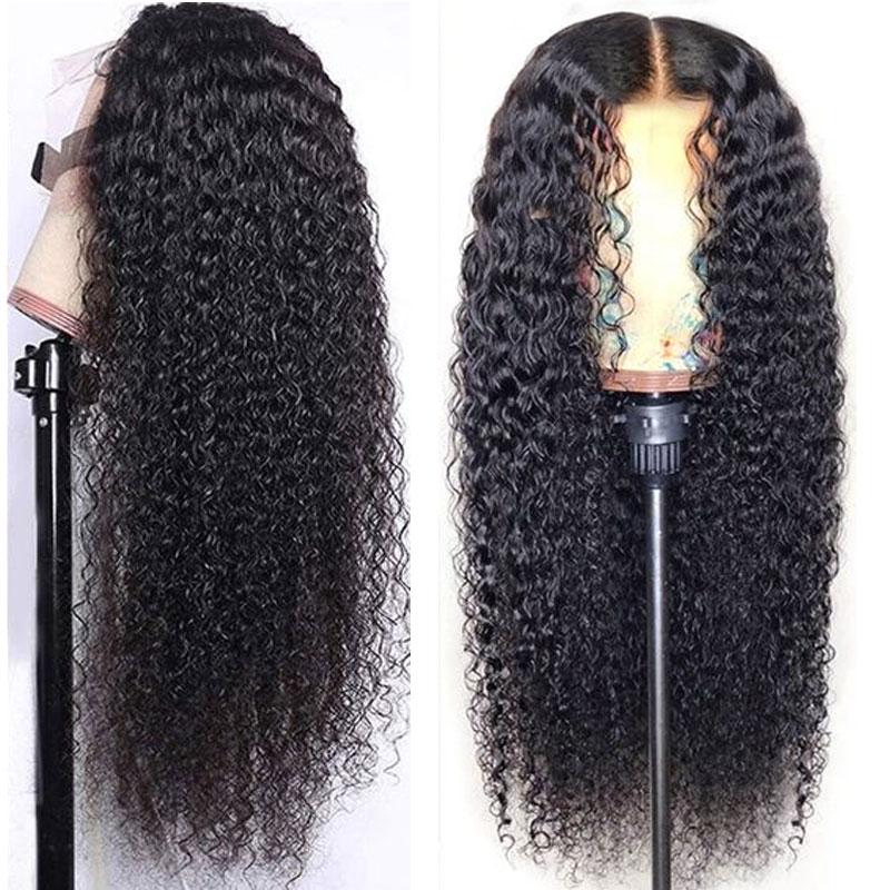 Jerry Curl 4x4 Lace Closure Wig Pre Plucked Virgin Human Hair Transparent Lace Wigs with Baby Hair