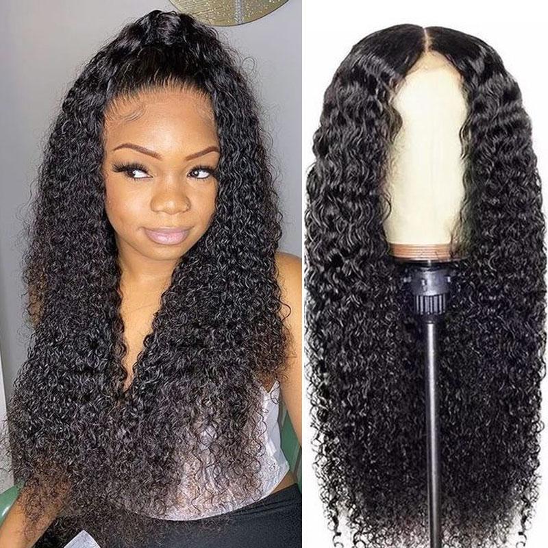 Jerry Curl 4x4 Lace Closure Wig Pre Plucked Virgin Human Hair Transparent Lace Wigs with Baby Hair