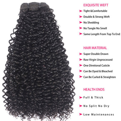 Kinky Curly Transparent Lace Closure with 3 or 4 Bundles Virgin Human Hair Weave Extensions