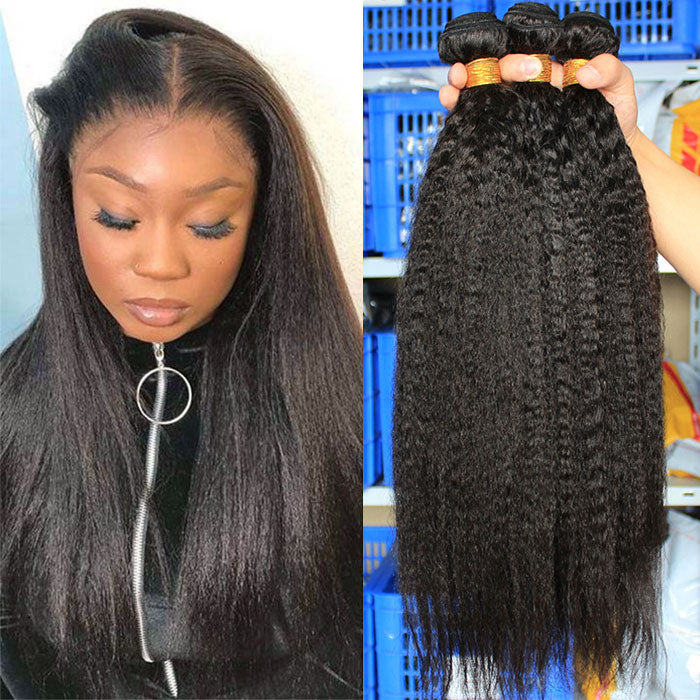 Kinky Straight Human Hair Weave 1/3/4 Bundles Deals Yaki Straight Virgin Hair Extensions
