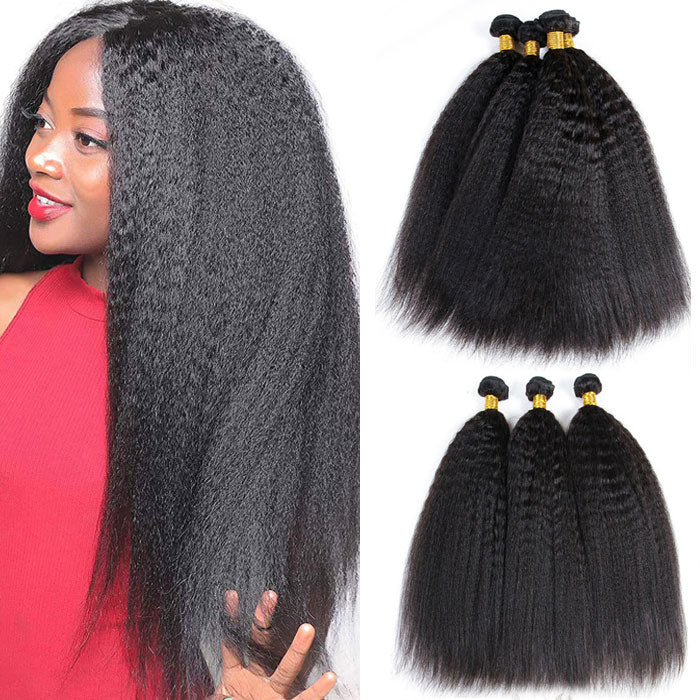 Kinky Straight Human Hair Weave 1/3/4 Bundles Deals Yaki Straight Virgin Hair Extensions