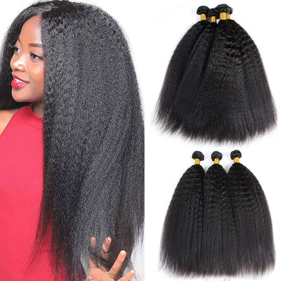 Kinky Straight Human Hair Weave 1/3/4 Bundles Deals Yaki Straight Virgin Hair Extensions