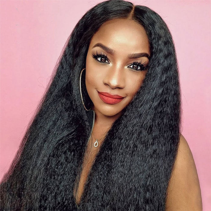 Kinky Straight Lace Frontal with Bundles Virgin Human Hair 3 or 4 Bundles with Frontal Pre Plucked