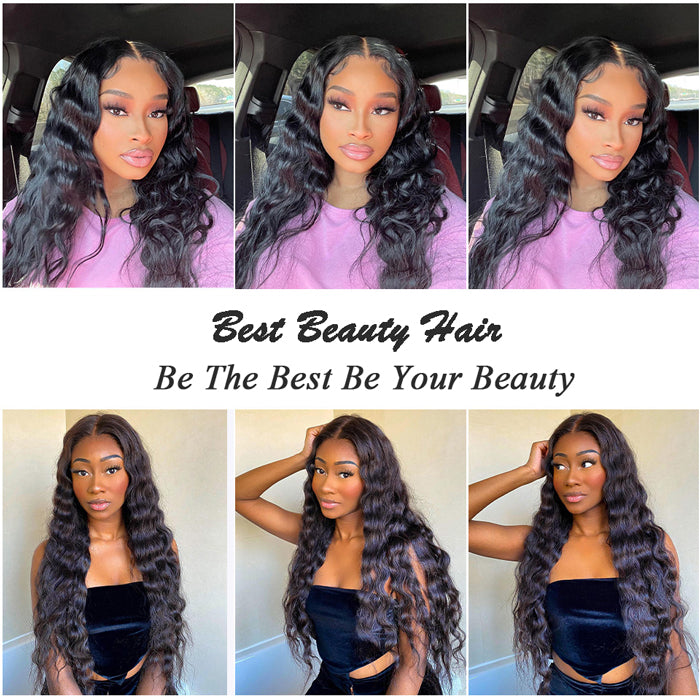 Loose Deep Wave Hair Bundles with Closure Transparent Lace Virgin Human Hair Weave