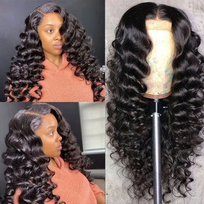 Loose Wave Transparent Lace Closure Wig 150% or 180% Density Human Hair Lace Wigs Pre Plucked