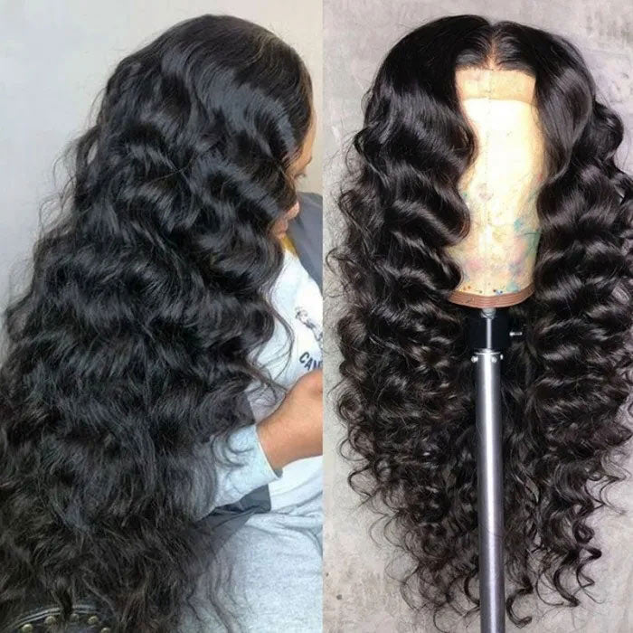 Loose Wave Transparent Lace Closure Wig 150% or 180% Density Human Hair Lace Wigs Pre Plucked