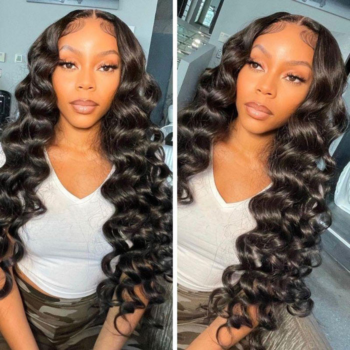 Loose Wave Transparent Lace Closure Wig 150% or 180% Density Human Hair Lace Wigs Pre Plucked