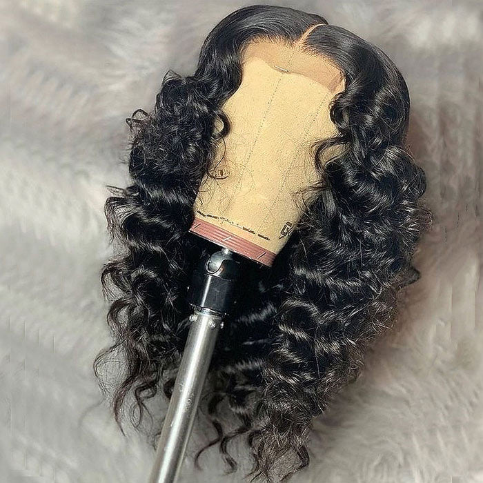 Loose Wave Transparent Lace Closure Wig 150% or 180% Density Human Hair Lace Wigs Pre Plucked