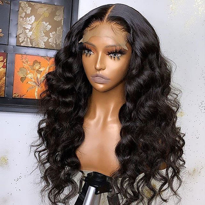 Loose Wave Transparent Lace Closure Wig 150% or 180% Density Human Hair Lace Wigs Pre Plucked