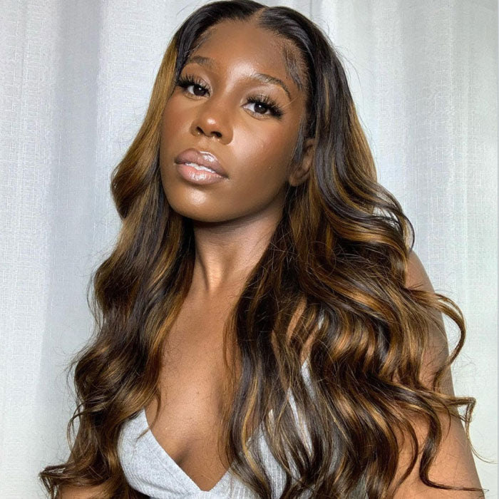 Ombre Brown Highlight Human Hair Bundles Body Wave Balayage Bronde Hair Weave Extensions