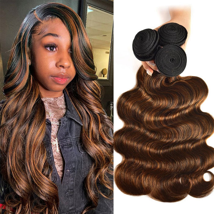 Ombre Brown Highlight Human Hair Bundles Body Wave Balayage Bronde Hair Weave Extensions