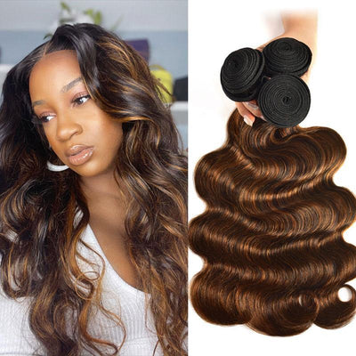 Ombre Brown Highlight Human Hair Bundles Body Wave Balayage Bronde Hair Weave Extensions