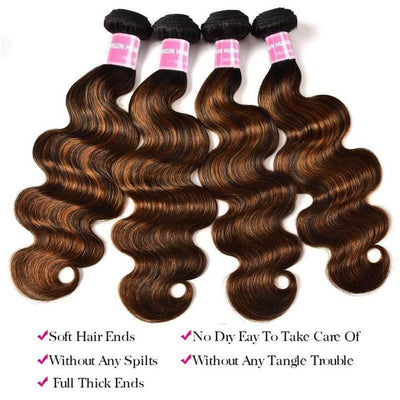 Ombre Brown Highlight Human Hair Bundles Body Wave Balayage Bronde Hair Weave Extensions