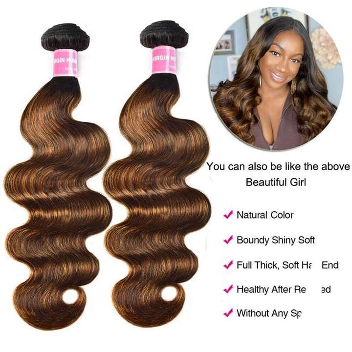 Ombre Brown Highlight Human Hair Bundles Body Wave Balayage Bronde Hair Weave Extensions