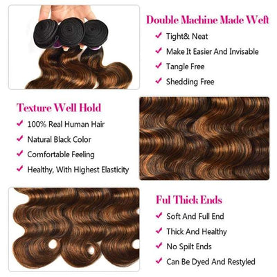 Ombre Brown Highlight Human Hair Bundles Body Wave Balayage Bronde Hair Weave Extensions