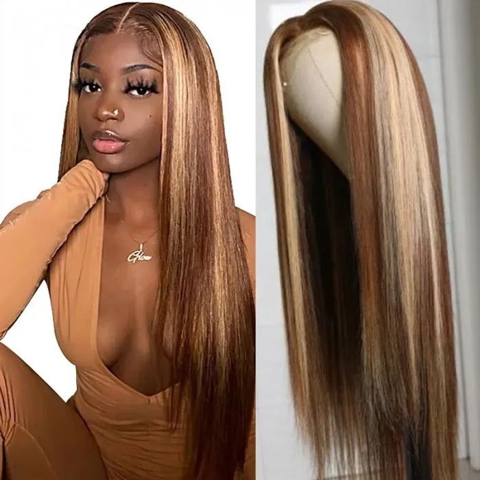 Ombre Highlight 13x4 Lace Frontal Wig Straight Brazilian Virgin Human Hair Lace Wigs for Women