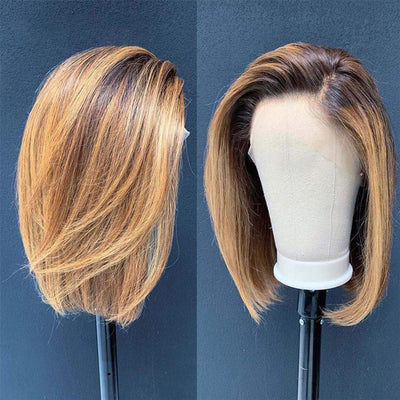 Ombre Highlight Lace Frontal Bob Wig Pre Plucked Best Beauty Human Hair