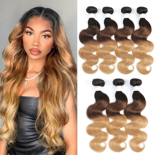 Ombre Human Hair Bundles 3 Tone Color T1B 4 27 Body Wave Hair Weave Extensions