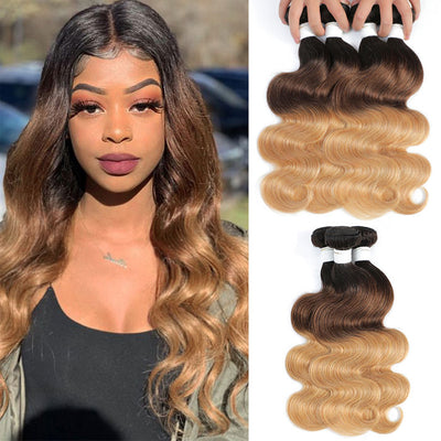Ombre Human Hair Bundles 3 Tone Color T1B 4 27 Body Wave Hair Weave Extensions