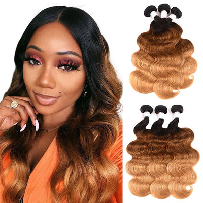 Ombre Human Hair Bundles 3 Tone Color T1B 4 27 Body Wave Hair Weave Extensions