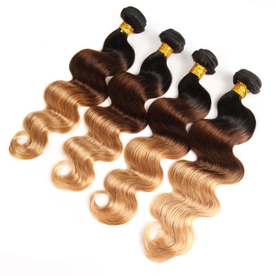 Ombre Human Hair Bundles 3 Tone Color T1B 4 27 Body Wave Hair Weave Extensions