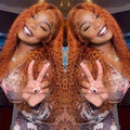 Orange Ginger Color Jerry Curly Transparent Lace Frontal Wig Human Hair for Women