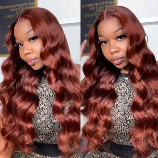 Reddish Brown Color 13x4 Transparent Lace Front Wig Body Wave Virgin Human Hair