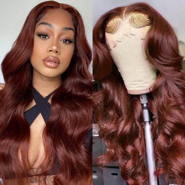 Reddish Brown Color 13x4 Transparent Lace Front Wig Body Wave Virgin Human Hair