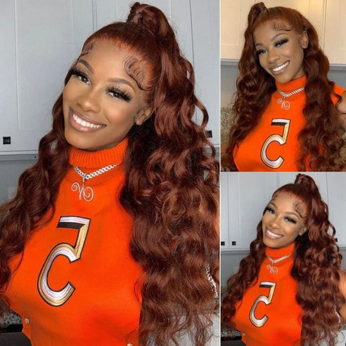 Reddish Brown Color 13x4 Transparent Lace Front Wig Body Wave Virgin Human Hair