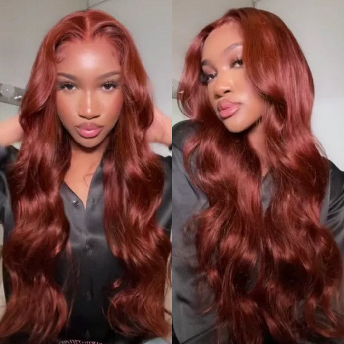 Reddish Brown Color 13x4 Transparent Lace Front Wig Body Wave Virgin Human Hair
