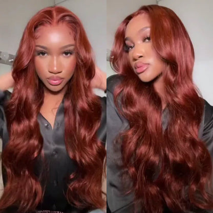 Reddish Brown Color 13x4 Transparent Lace Front Wig Body Wave Virgin Human Hair