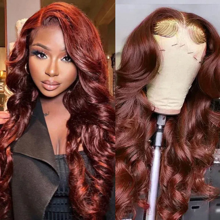 Reddish Brown Color 13x4 Transparent Lace Front Wig Body Wave Virgin Human Hair
